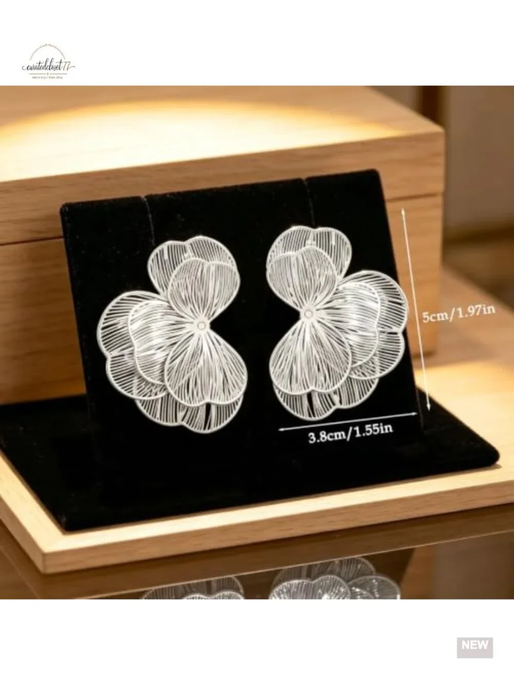 Large Floral Hoop Dangle Earrings Lightweight Metal Statement Earrings